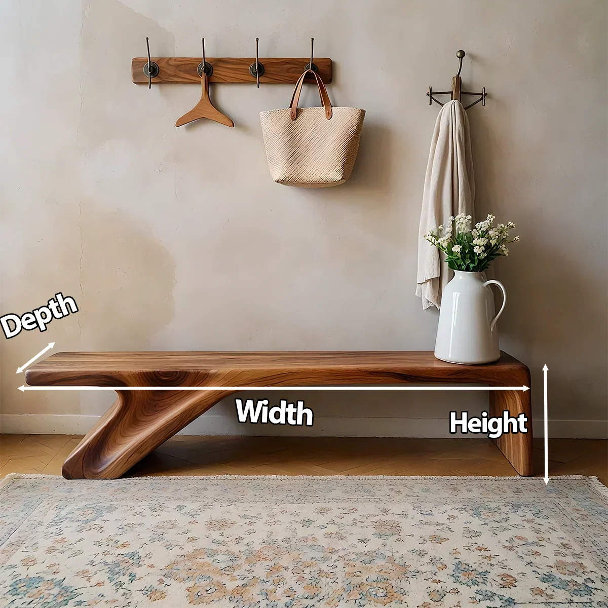 Asymmetric Sculpted Solid Wood Bench – Minimal Flowing Form - Rustirawood