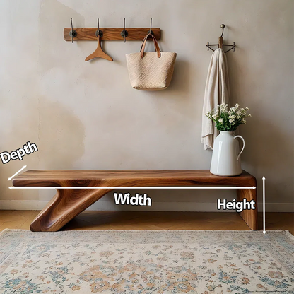 Asymmetric Sculpted Solid Wood Bench – Minimal Flowing Form - Rustirawood
