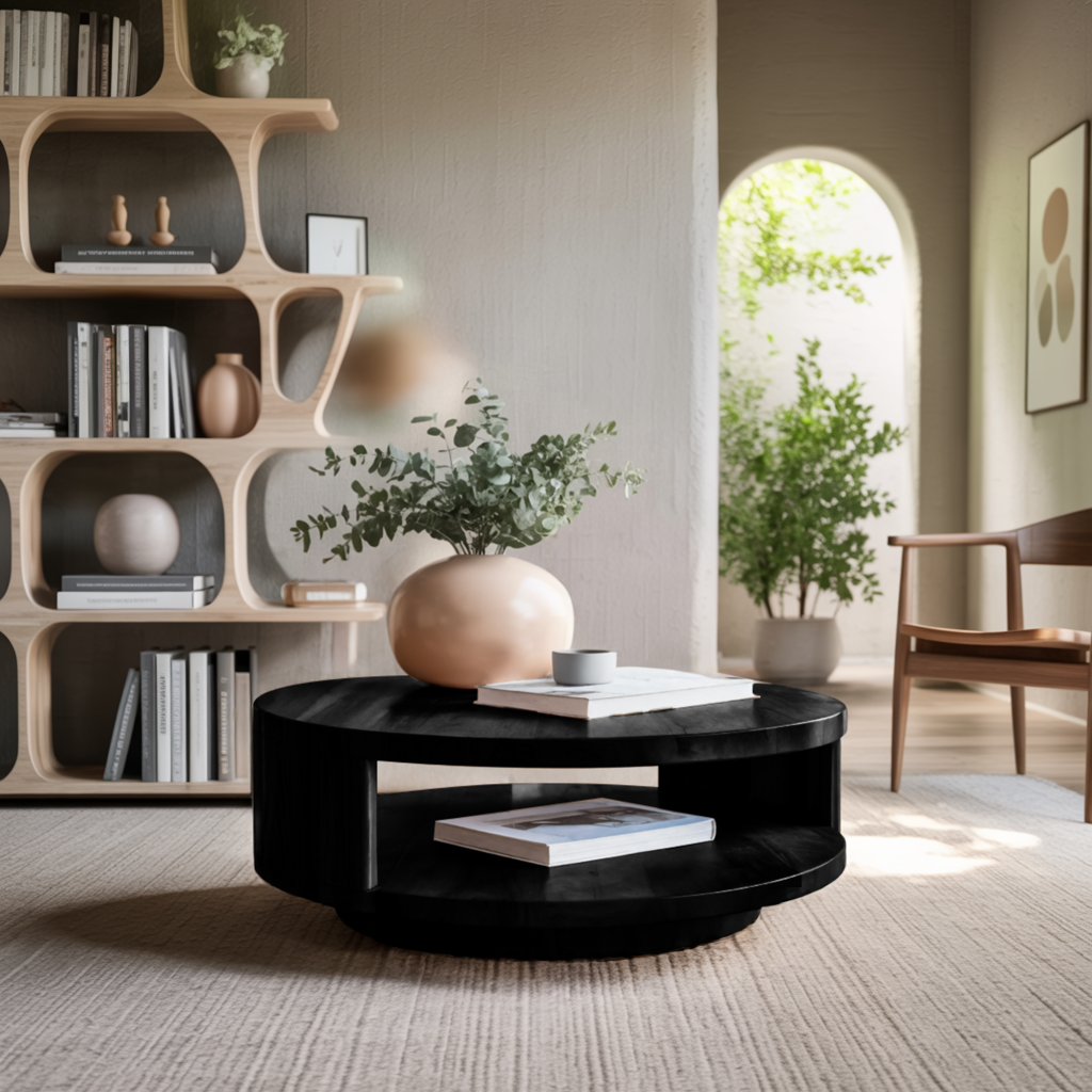 Modern Round Coffee Table With Shelf For Living Room And Lounge