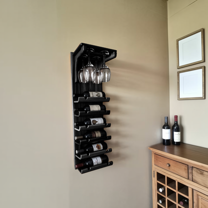 Wall Mounted Wooden Wine Rack With Glass Holder For Kitchen Or Home Bar