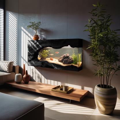 Wall Mounted Aquarium With Driftwood Frame For Living Room And Office