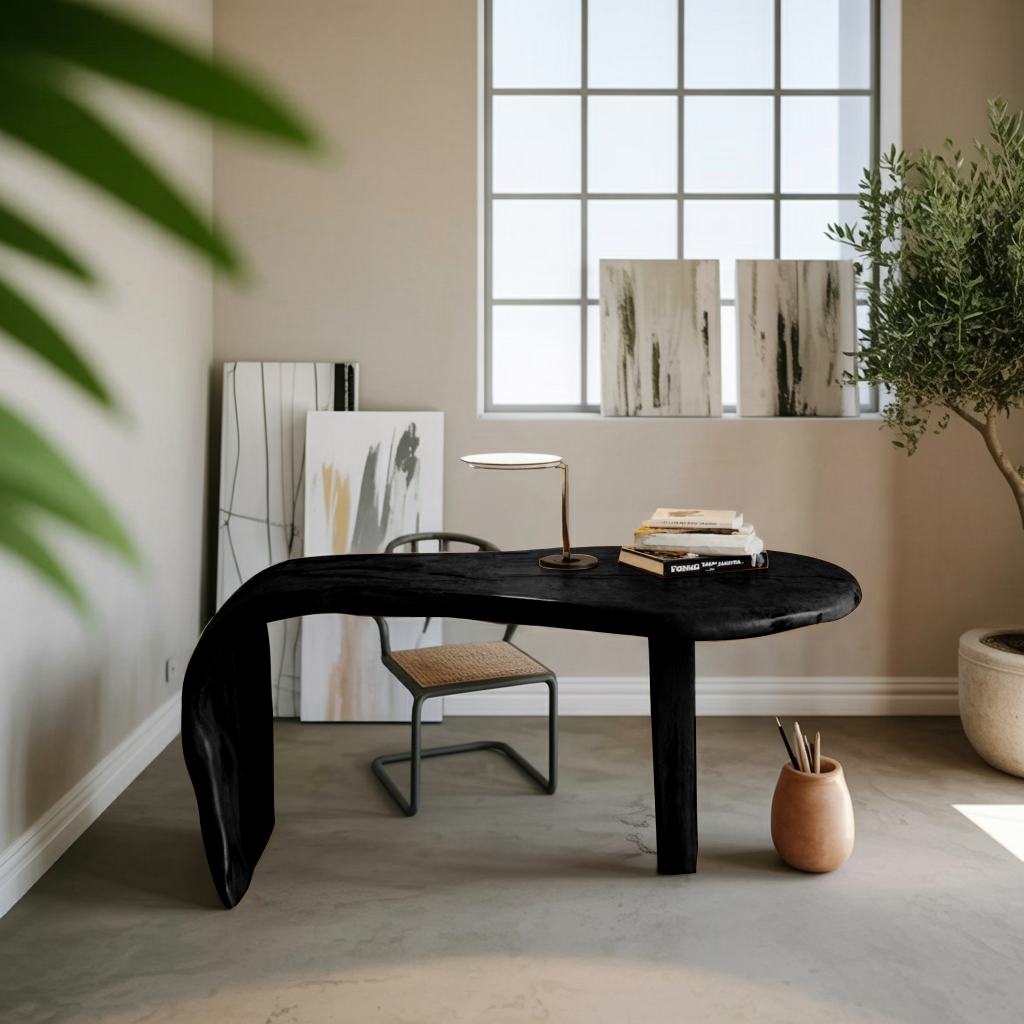 Live Edge Desk With Organic Curved Design For Home Office And Workspace