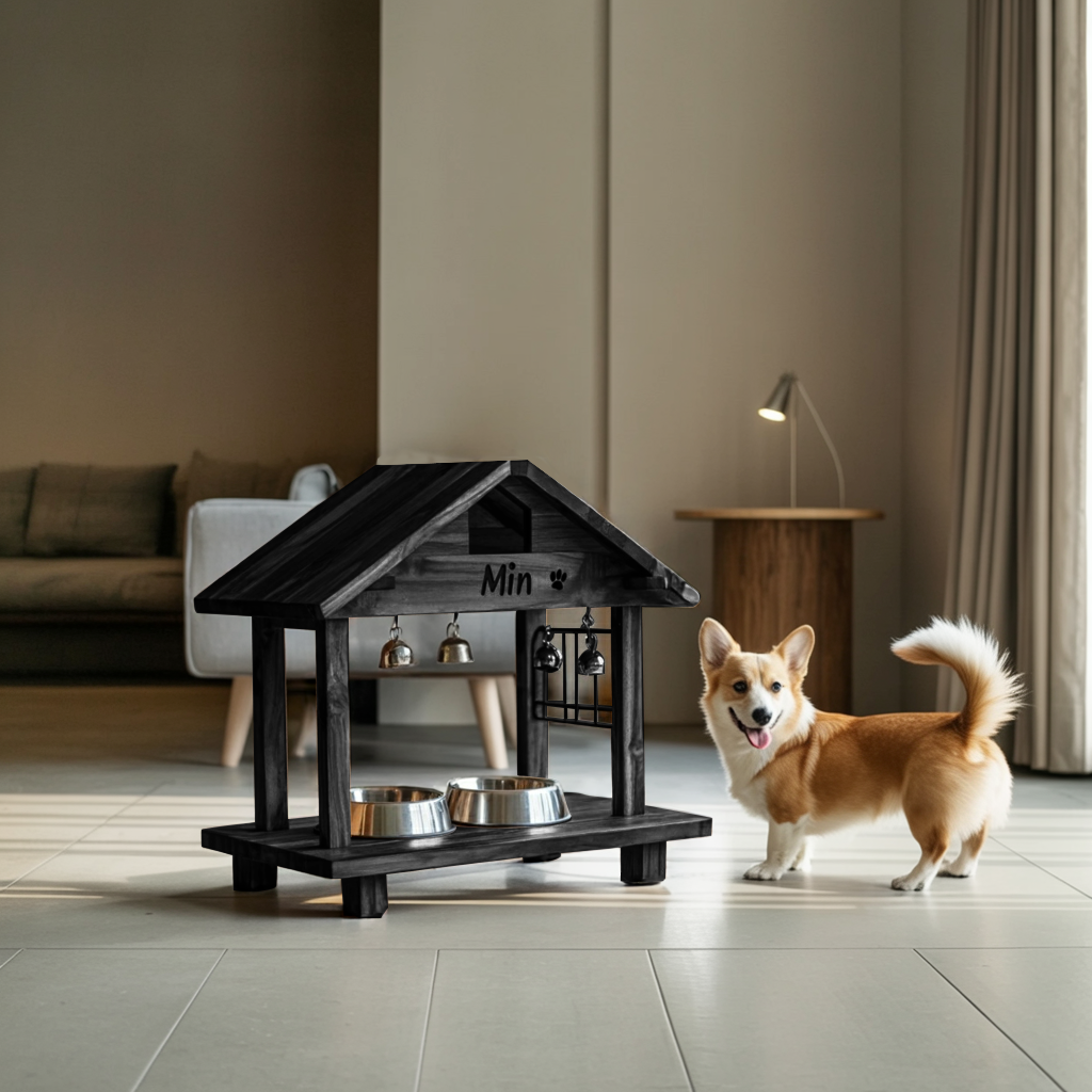 Mid Century Elevated Pet Food Stand For Dogs