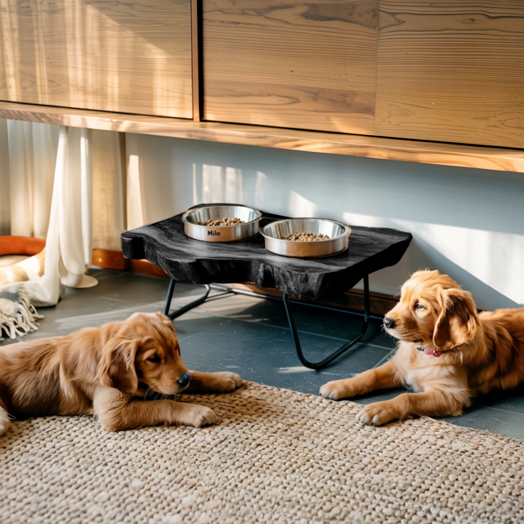 Handcrafted Wooden Dog Bowl Feeder For Pet Owners