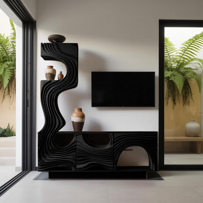 Wavy Sculptural TV Console Media Cabinet For Living Room And Lounge