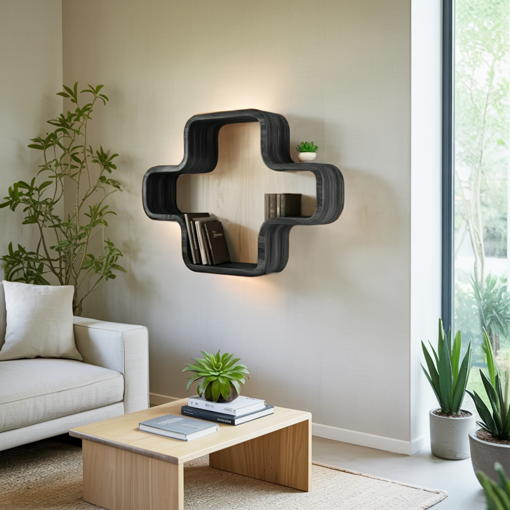 Modern Geometric Wall Mounted Bookshelf For Living Room And Office