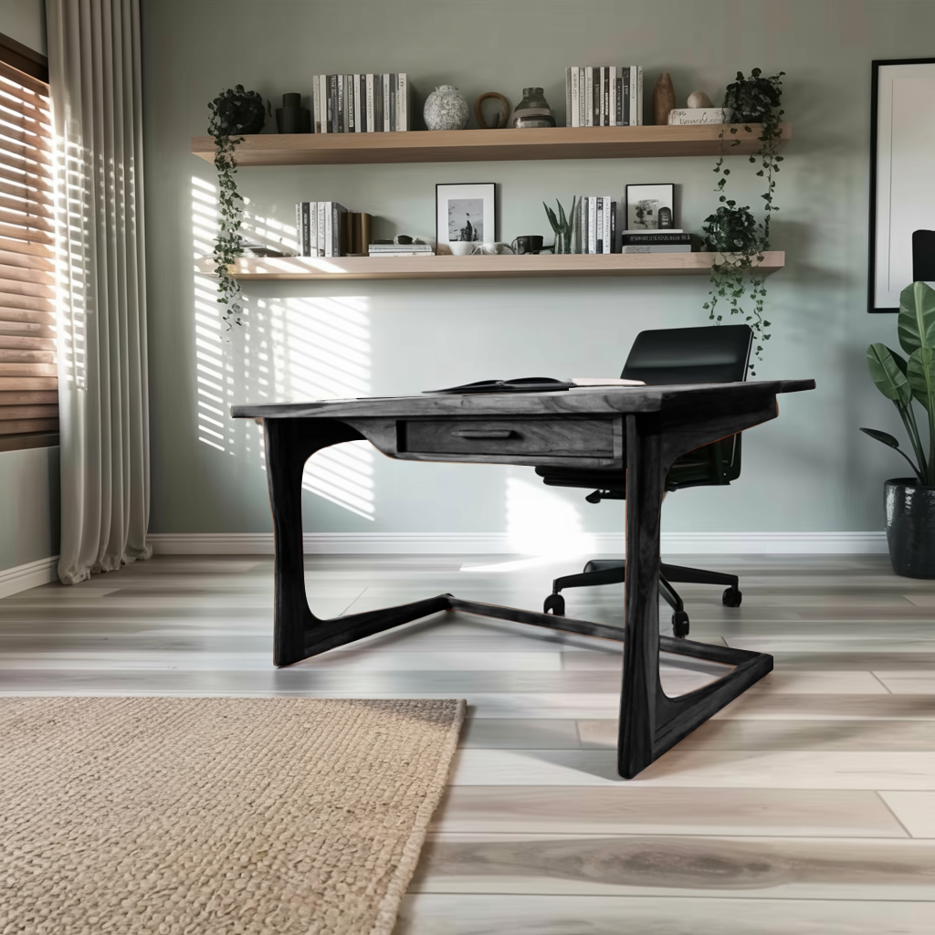 Mid Century Modern Desk With Drawer For Home Office And Workspace
