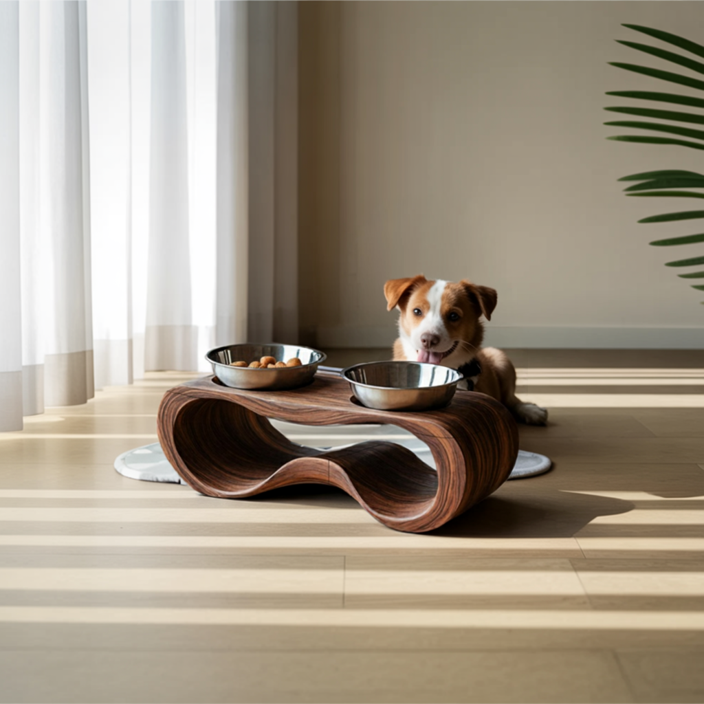 Rustic Wooden Dog Feeding Station For Kitchen Decor