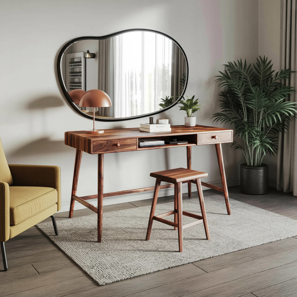 Mid Century Desk With Drawer For Home Office And Workspace