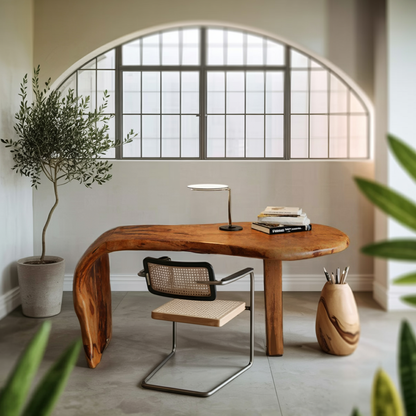 Live Edge Desk With Organic Curved Design For Home Office And Workspace