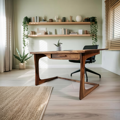 Mid Century Modern Desk With Drawer For Home Office And Workspace