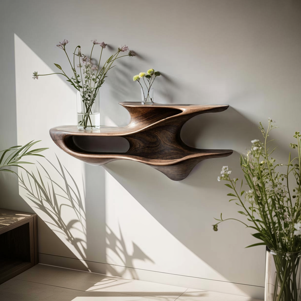 Handcrafted Live Edge Wall Mount Shelf For Living Room