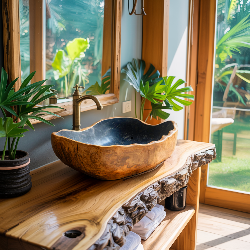Solid Wood Sink Mid Century Look For Bathroom Interior