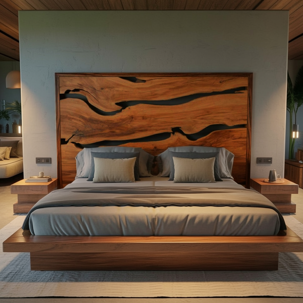 Contemporary Live Edge Headboard With Natural Woodgrain