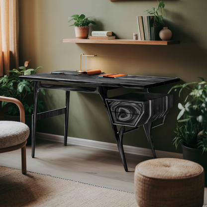 Mid Century Modern Wooden Writing Desk With Floating Drawer For Studio