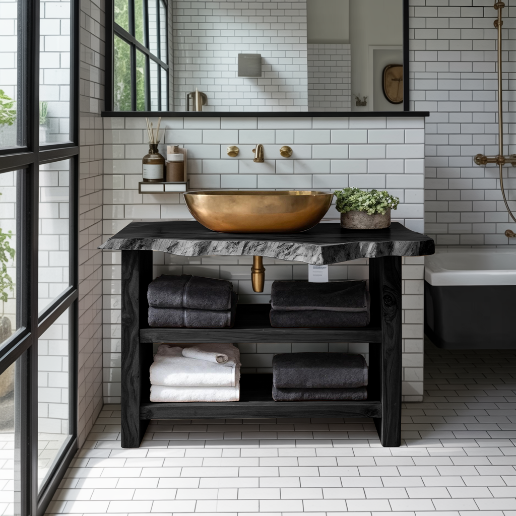 Farmhouse Wooden Vanity For Bathroom Furniture Setup