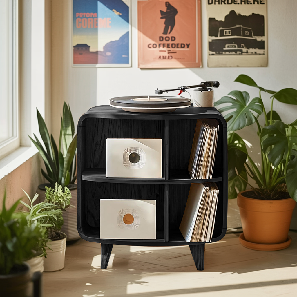 Mid Century Record Stand With Storage For Livingroom