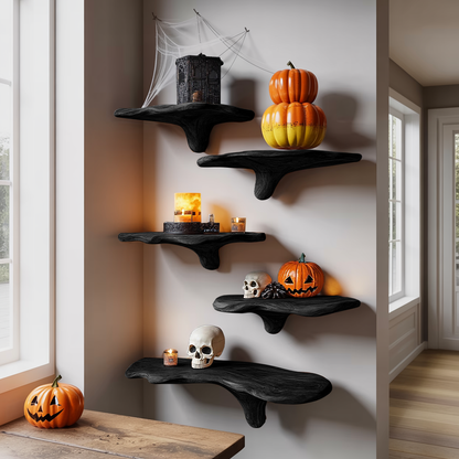 Mid Century Live Edge Mushroom Shelf Halloween Bedroom Styling