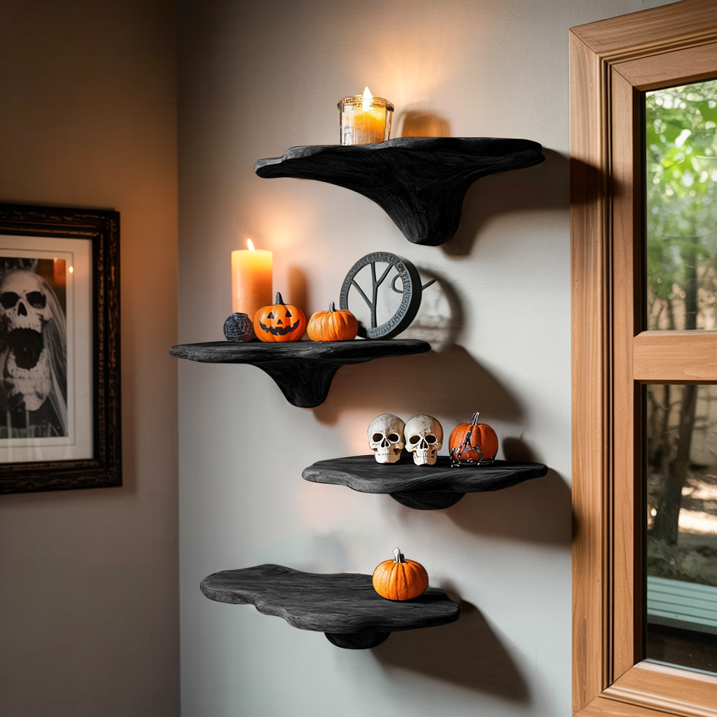 Farmhouse Wooden Mushroom Shelf Halloween Living Room Accent