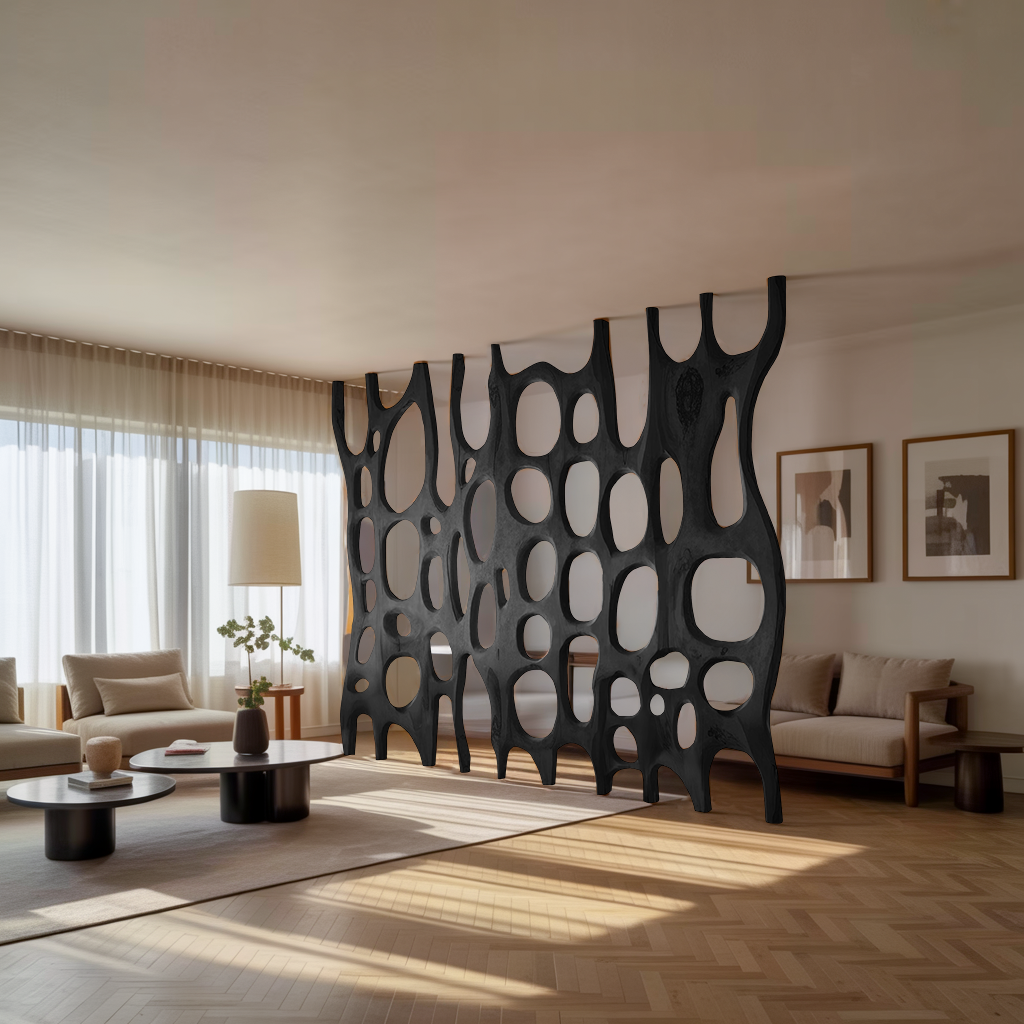 Artistic Sculptural Wood Room Divider For Living Room And Office