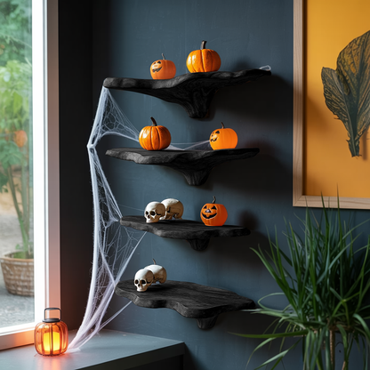 Mid Century Solid Wood Mushroom Shelf For Halloween Wall Design