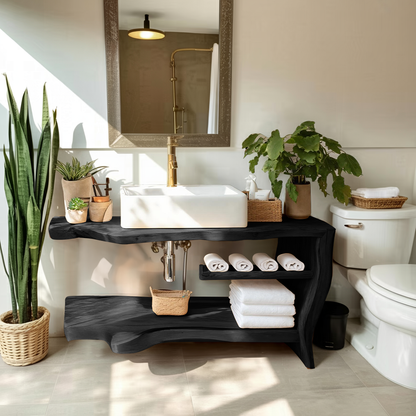 Rustic Wooden Vanity With Sink Space For Bathroom Use