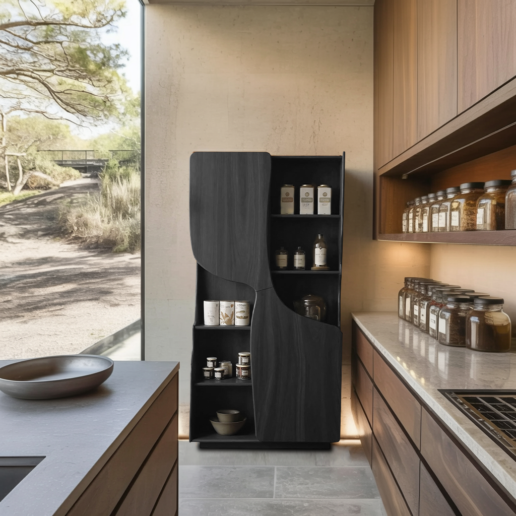 Modern Sculptural Cabinet With Curved Doors For Kitchen And Living Room