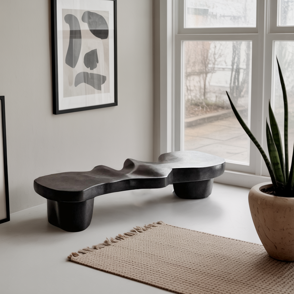 Contemporary Sculptural Wood Bench For Modern Living Room Or Gallery