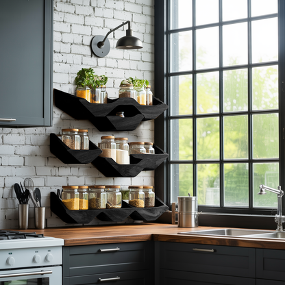 Farmhouse Kitchen Cabinet With Rustic Spice Rack Shelf