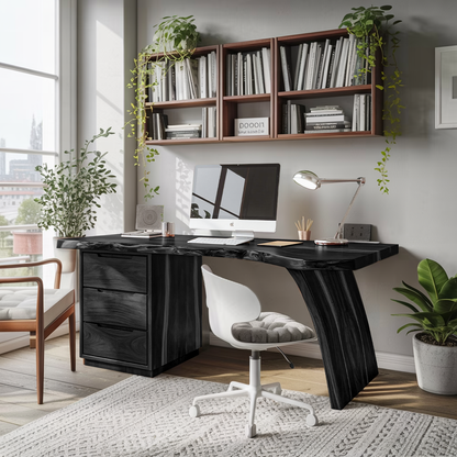 Artisan Live Edge Wooden Desk With Curved Legs For Home Office