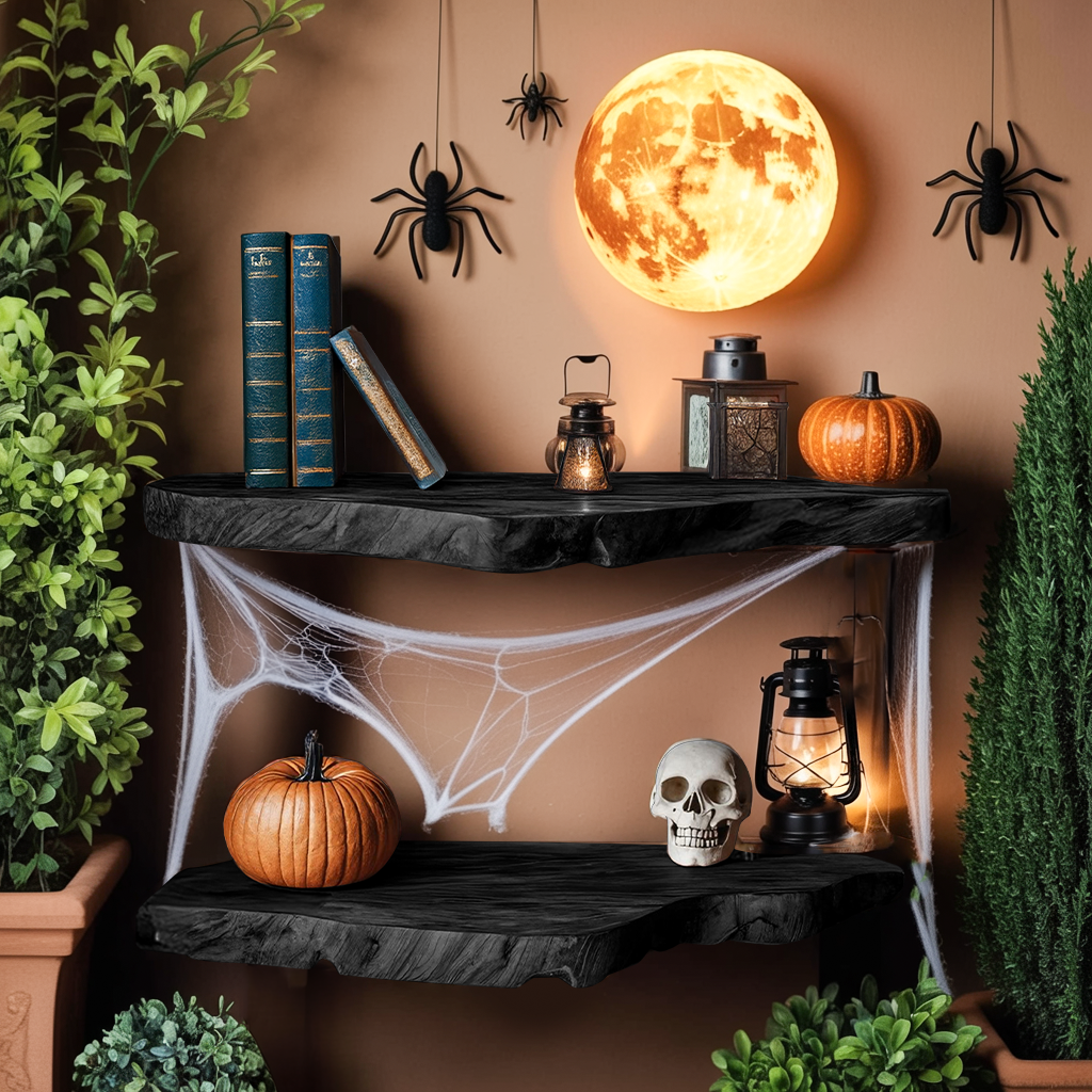 Farmhouse Solid Wood Shelf For Furniture Decor With Halloween Storage