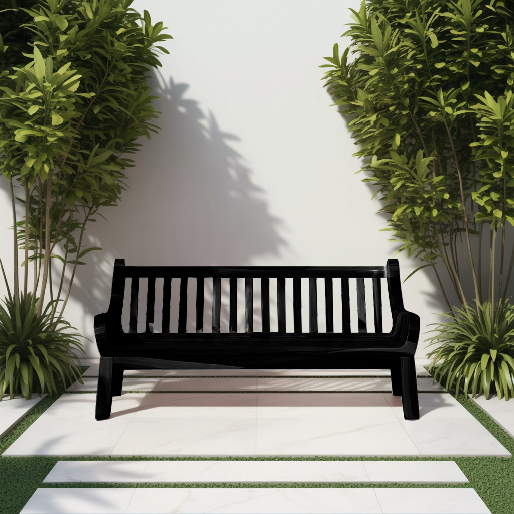Contemporary Outdoor Wooden Bench With Curved Armrests For Garden Or Porch