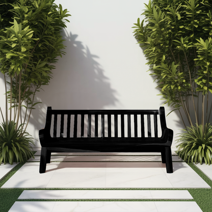Contemporary Outdoor Wooden Bench With Curved Armrests For Garden Or Porch