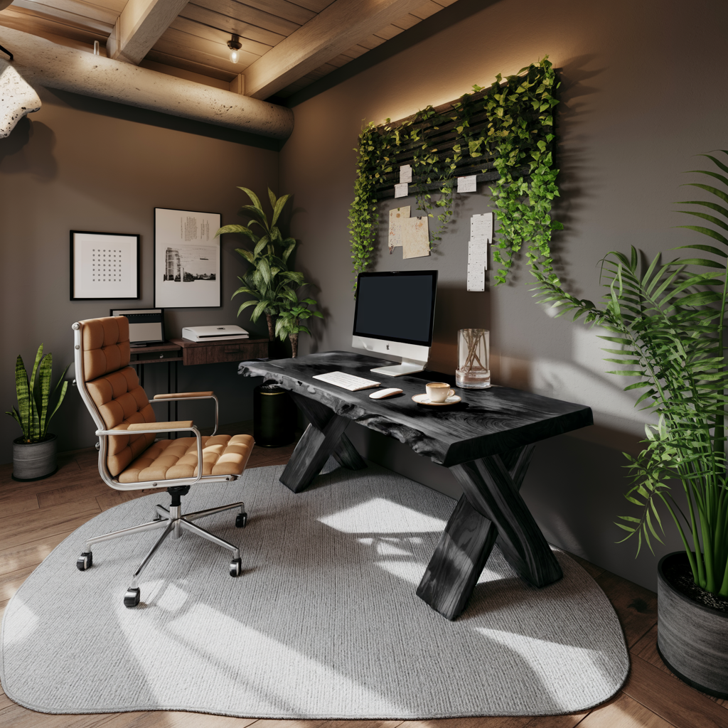 Live Edge Wooden Desk With X Legs For Rustic Home Office Or Studio