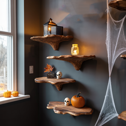Modern Live Edge Mushroom Shelf For Halloween Entryway Design