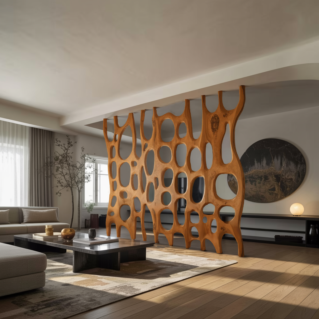 Artistic Sculptural Wood Room Divider For Living Room And Office