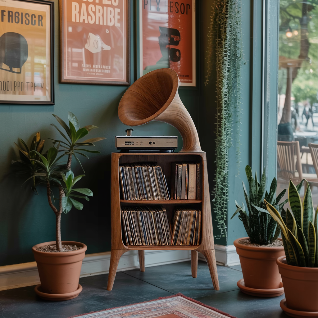 Mid Century Record Console Table For Livingroom