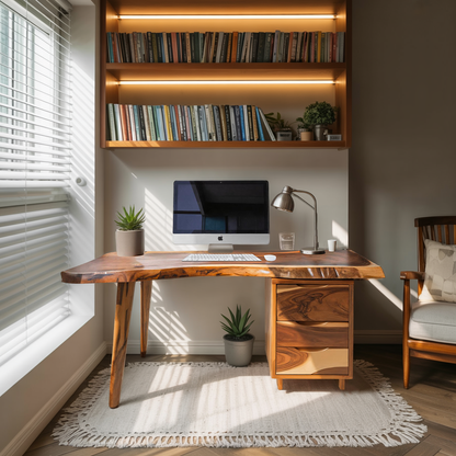 Modern Live Edge Wooden Desk With Drawers For Home Office Or Studio