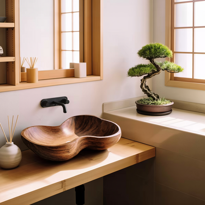 Rustic Wooden Vessel Sink For Eco Friendly Bathroom Look