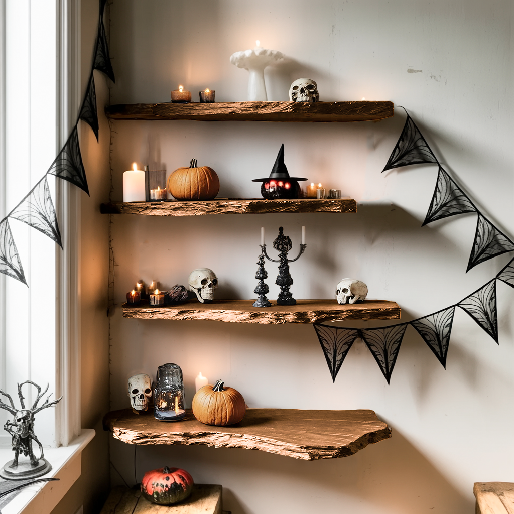Mid Century Solid Wood Shelf For Furniture Decor And Halloween Wall Display