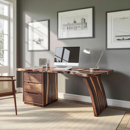 Artisan Live Edge Wooden Desk With Curved Legs For Home Office