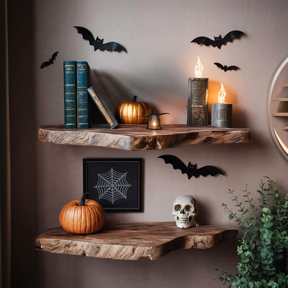 Farmhouse Solid Wood Shelf For Furniture Decor With Halloween Storage