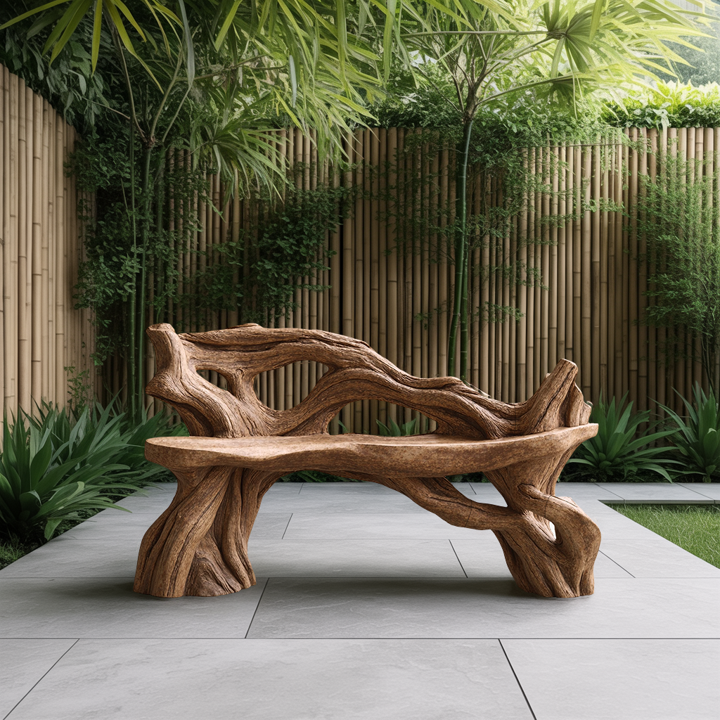 Handcrafted Branch Bench Outdoor Decor For Hand Carved Gardens