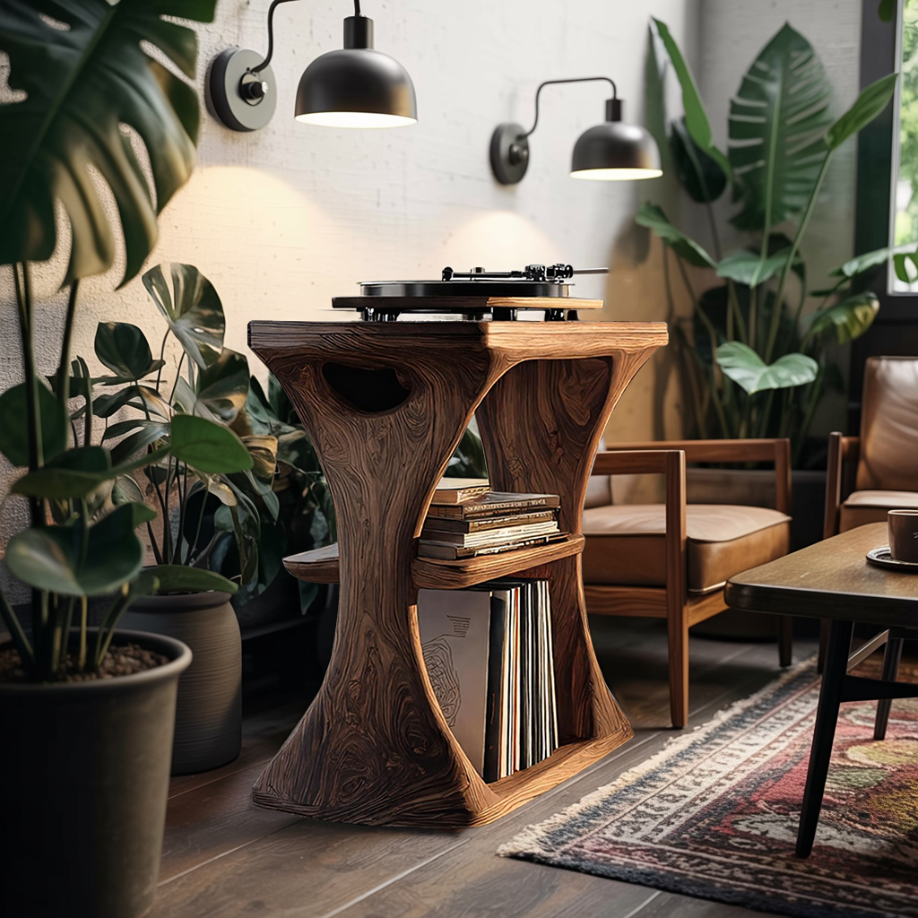 Mid Century Wood Vinyl Cabinet For Livingroom Decor