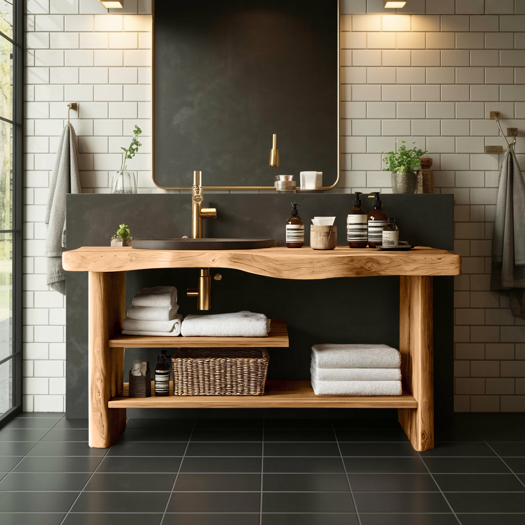 Handcrafted Wooden Storage Vanity For Bathroom Decor