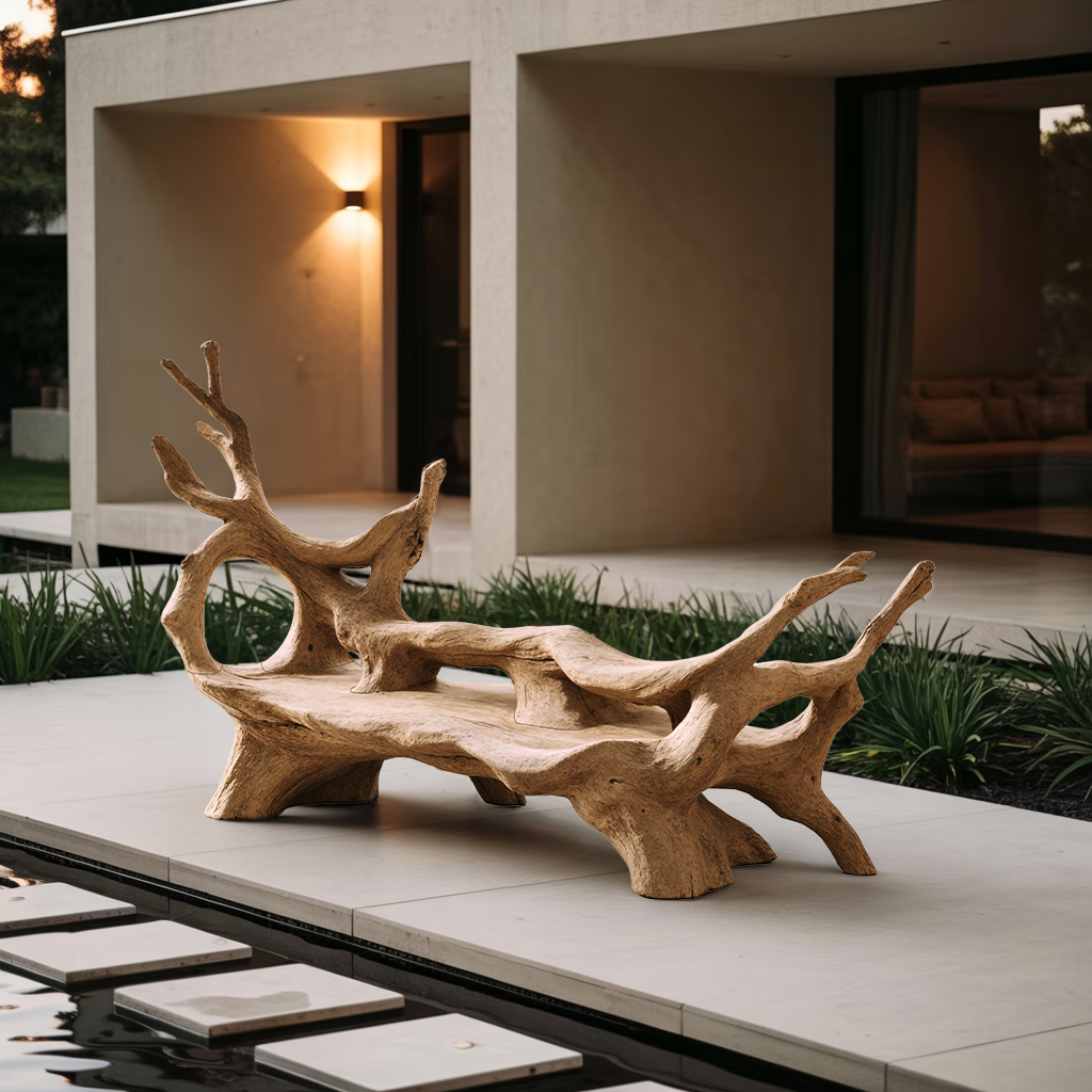 Mid Century Branch Bench For Retro Patio Ambiances
