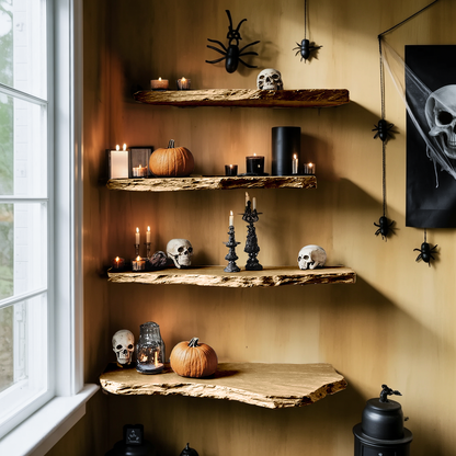 Mid Century Solid Wood Shelf For Furniture Decor And Halloween Wall Display