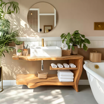 Rustic Wooden Vanity With Sink Space For Bathroom Use