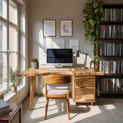 Modern Live Edge Wooden Desk With Drawers For Home Office Or Studio