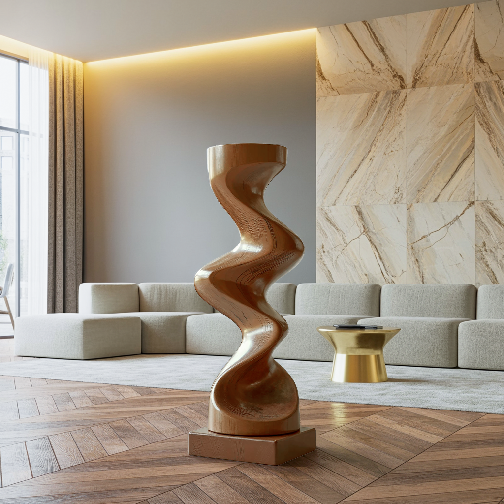 Rustic Solid Wood Abstract Sculpture For Patio Design